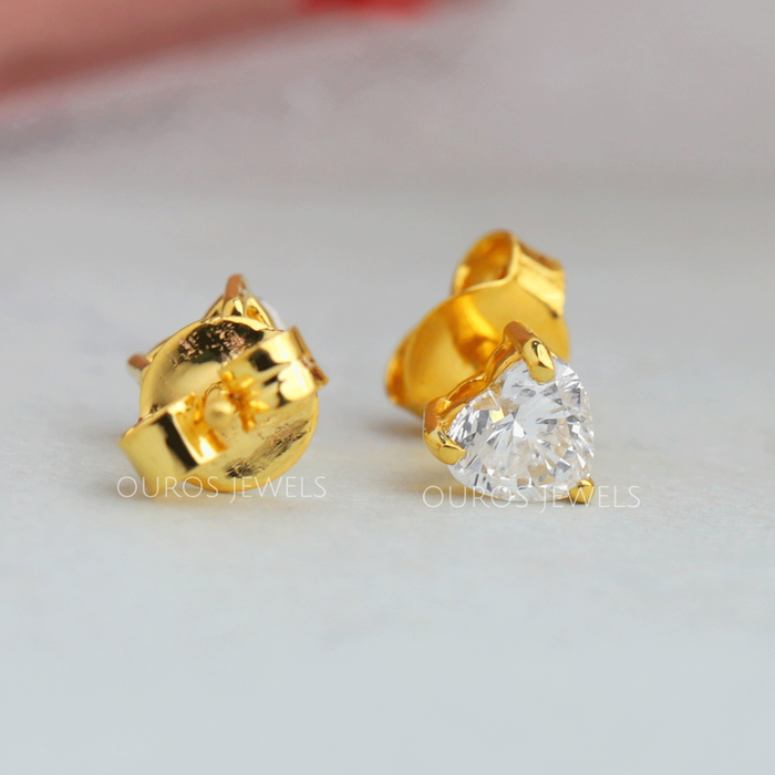 [Back And Front View Of Yellow Gold Heart Shaped Stud Earrings]-[Ouros Jewels]