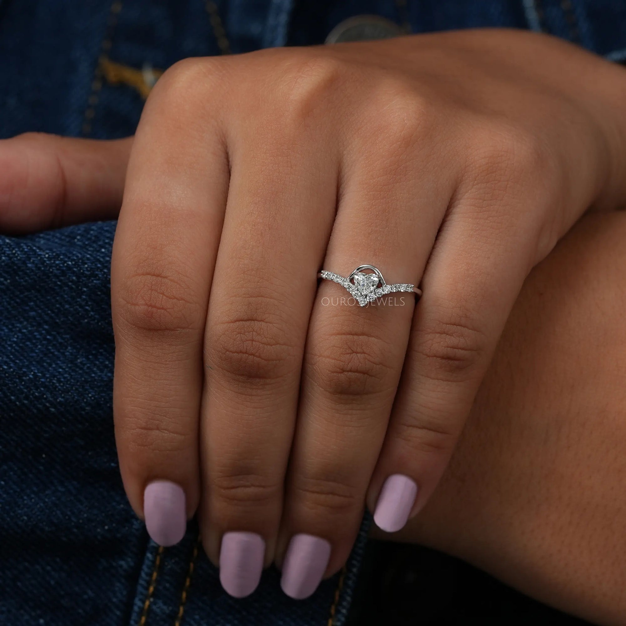 Heart Cut Lab Diamond Curved Ring