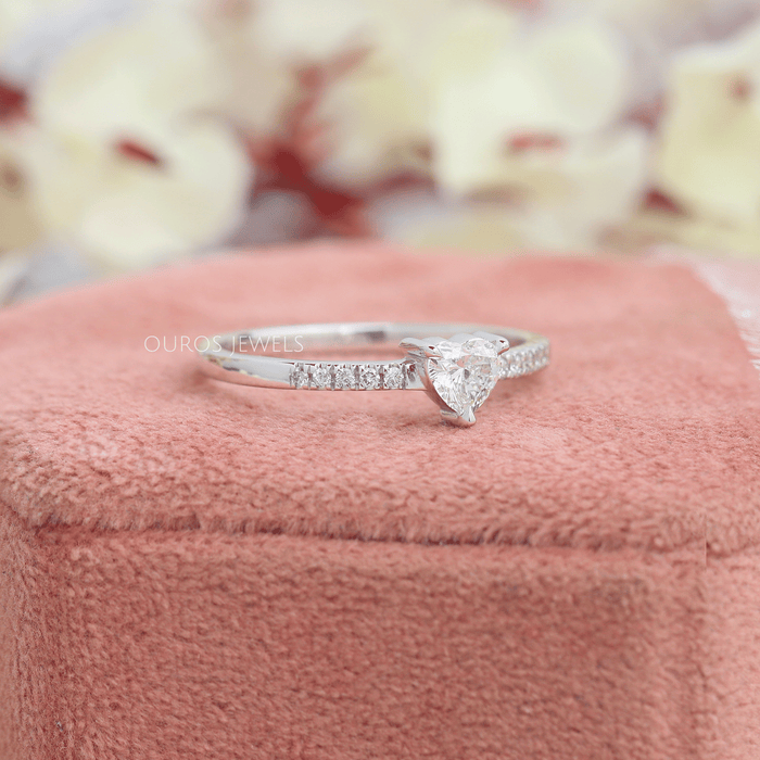 [Heart Shaped Lab Diamond Solitaire Accent Engagement Ring]-[Ouros Jewels]