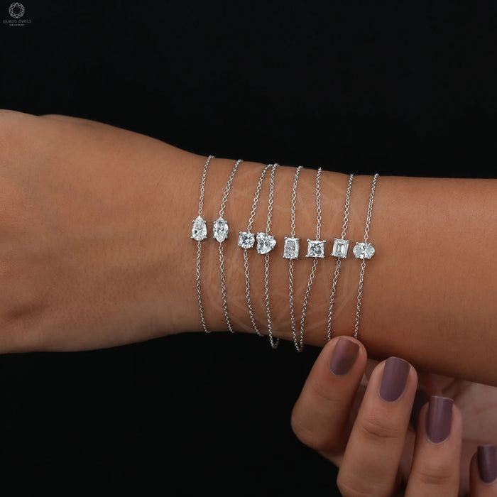 [A Women wearing All Shapes of Solitaire Bracelet]-[Ouros Jewels]