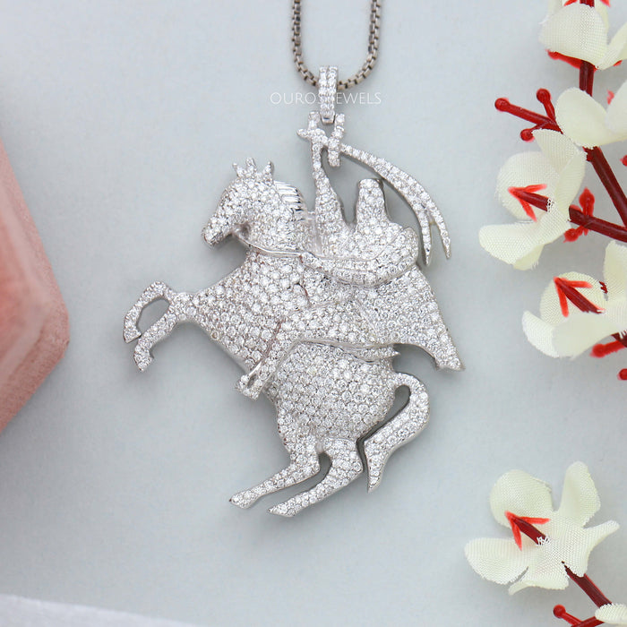 [Lab Diamond Horse and Rider Look Pendant]-[Ouros Jewels]