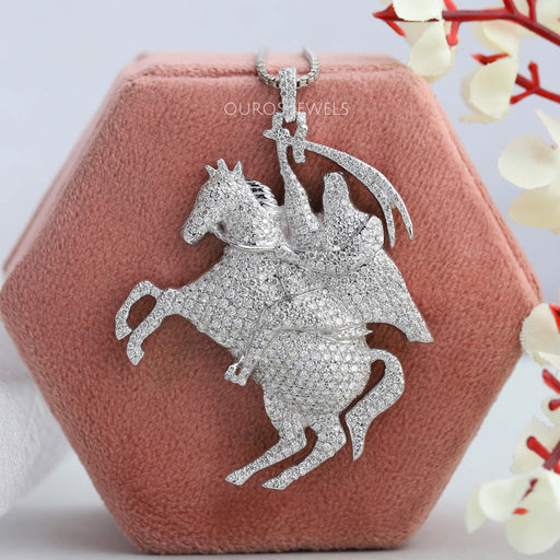 [3 TCW Diamond Pendant in Jumping Horse With Rider Design]-[Ouros Jewels]