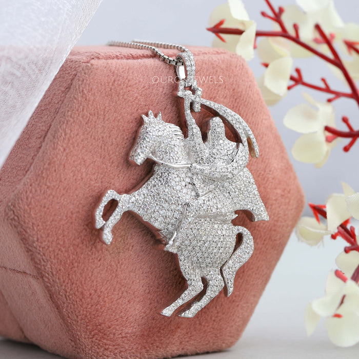 [Jumping Horse and Rider Design Pendant With Round Lab Diamonds]-[Ouros Jewels]