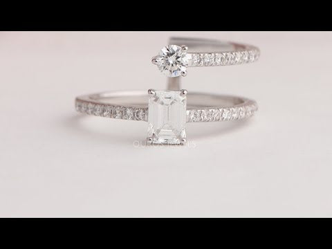 [Youtube View Of Emerald And Round Diamond Open Gap Dual Shank Ring]-[Ouros Jewels]