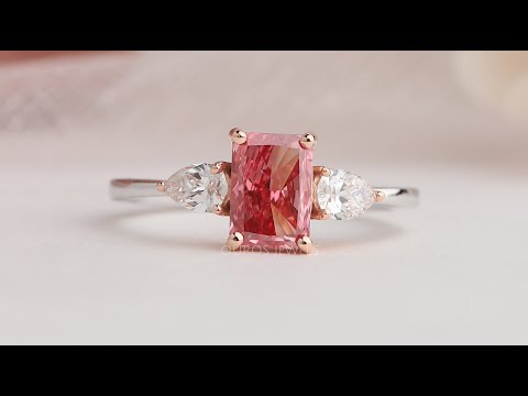 YouTube View Of Three Stone Pink Radiant Cut Lab Diamond Engagement Ring