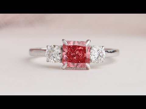 Youtube Video Of Three Stone Pink Radiant Cut Hidden Accent Diamond Ring 
