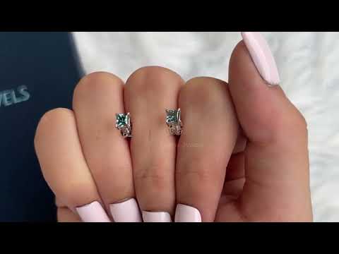 [Youtube Video of Princess Cut Blue Diamond Earrings]-[Ouros Jewels]