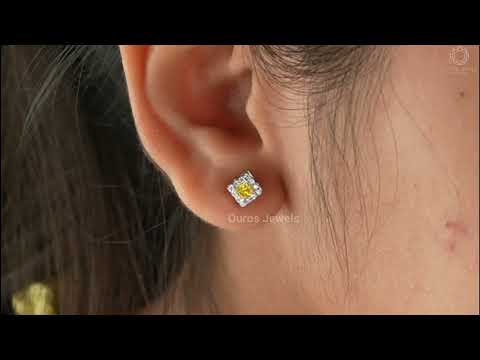 [Youtube Video of Princess Cut Halo Stud Earrings]-[Ouros Jewels]