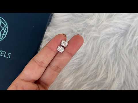 YouTube video of Emerald Cut Halo Stud Earrings