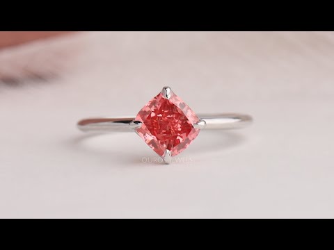 [Youtube View Of Pink Cushion Cut Solitaire Engagement Ring]-[Ouros Jewels\]