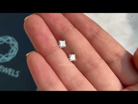 [video of princess cut lab grown diamond earrings]-[Ouros Jewels] 