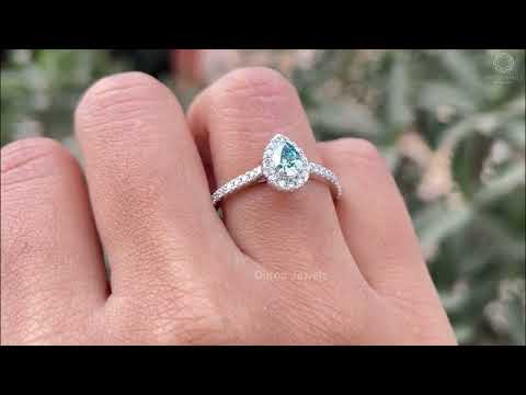 [Blue Pear Shaped Lab Grown Diamond Engagement Ring]-[Ouors Jewels]
