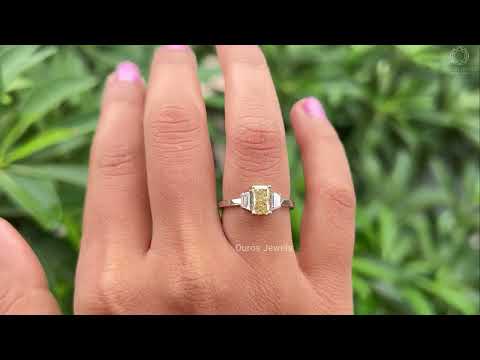 [Radiant And Trapezoid Lab Grown Diamond 3 Stone Engagement Ring]-[Ouors Jewels]