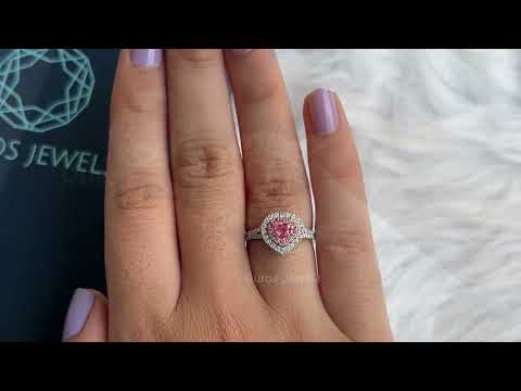 [YouTube Video Of Pink Heart Shaped Diamond Double Halo Engagement Ring]-[Ouros Jewels]