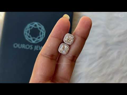 [Youtube Video of Cushion Cut Halo Stud Earrings]-[Ouros Jewels]