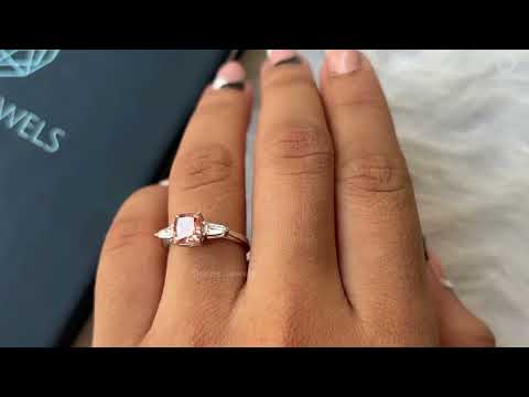 Youtube video of three stone pink cushion cut lab diamond engagement ring