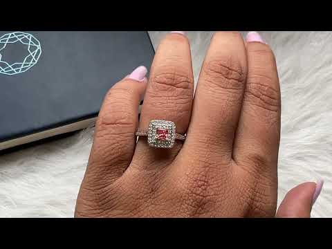 Youtube video of pink princess cut double halo engagement ring