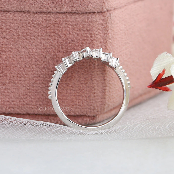 Lab made diamond white gold wedding band for your better half with marquise cut diamonds