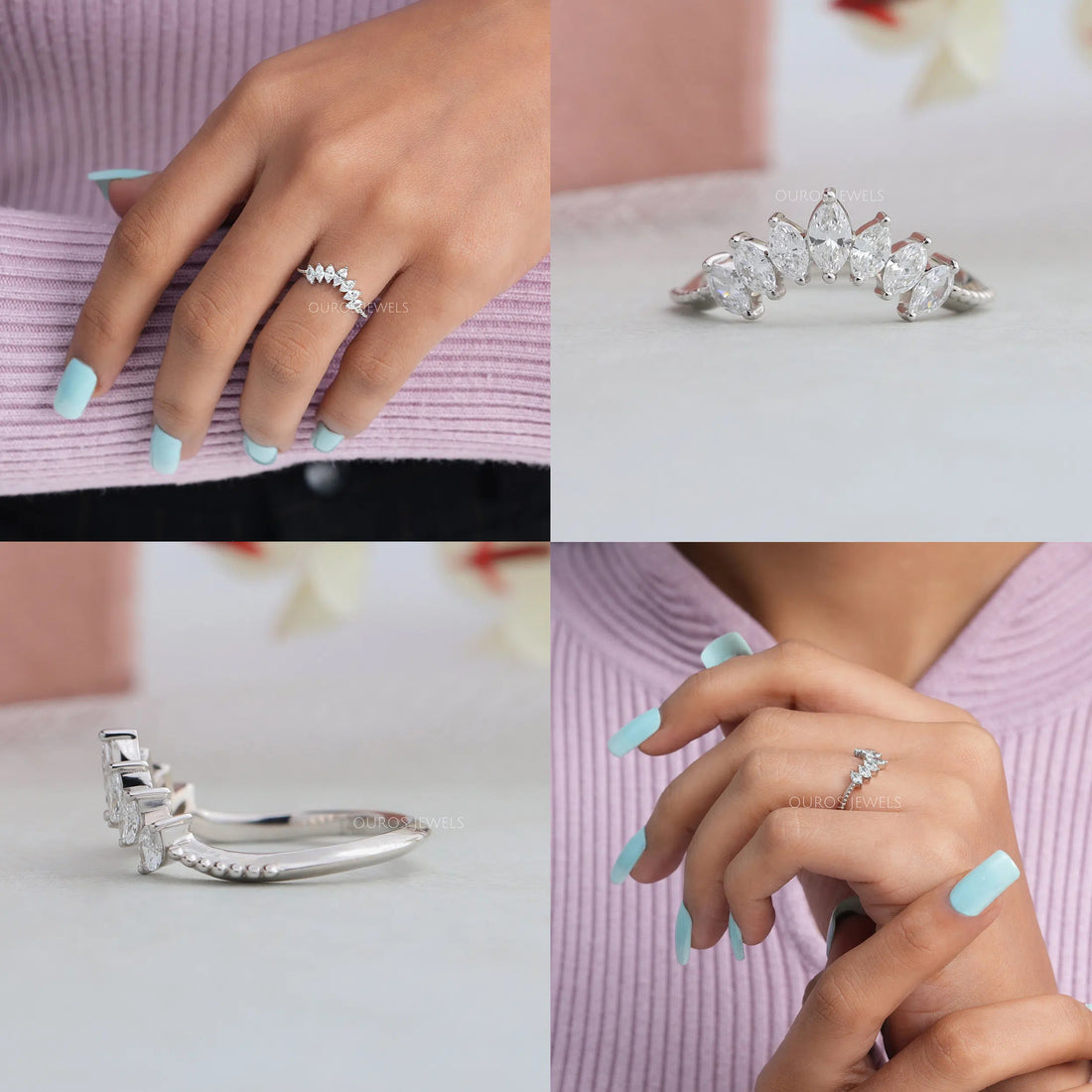 Marquise Cut Curved Stackable Band Rings