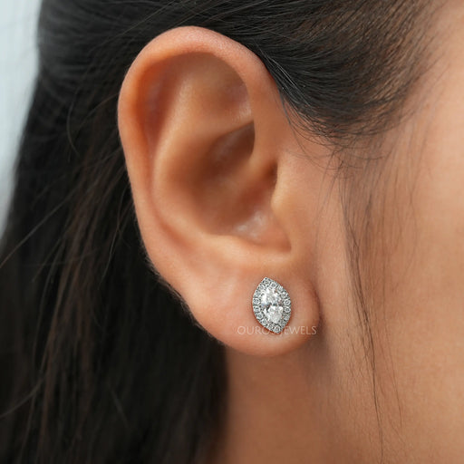 In ear look of marquise cut lab created diamond stud earrings
