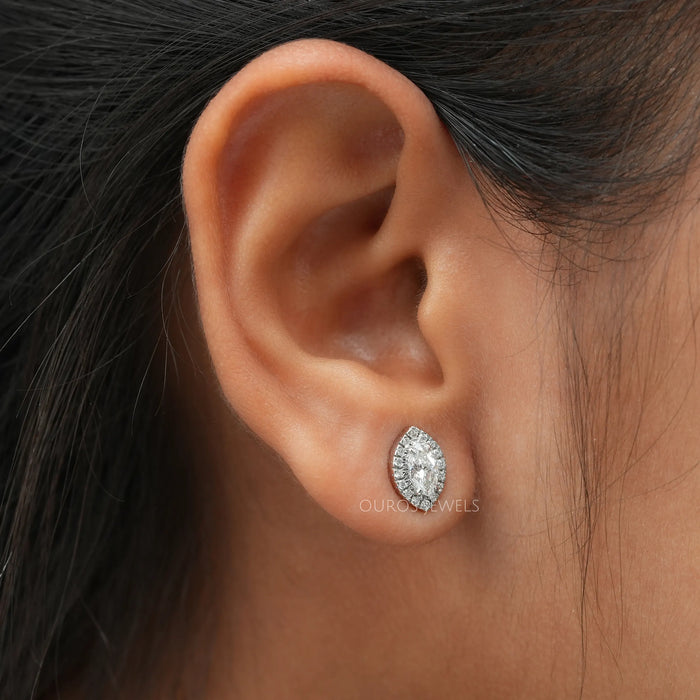 Marquise cut diamond solitaire earrings with brilliant shine of lab grown diamonds