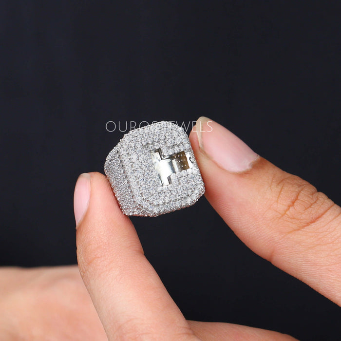 [Round Shape CVD Diamond Letter Ring For Men In Micro Pave Setting]-[Ouros Jewels]