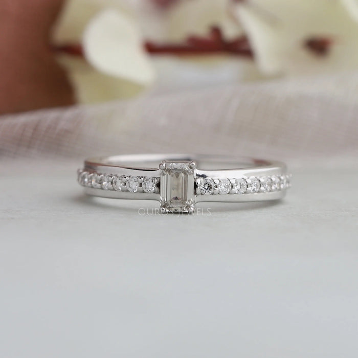 Platinum Twin Emerald Cut Diamond Engagement Ring