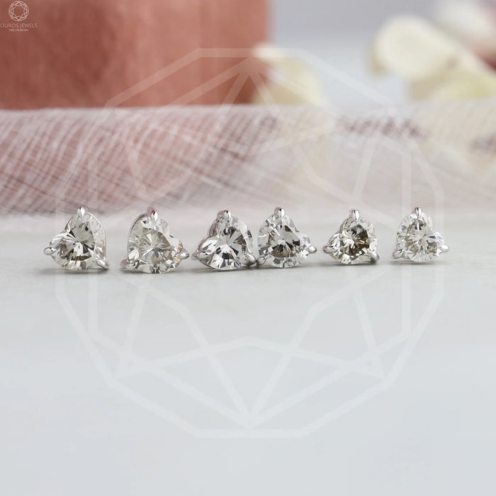 [Heart Shape Diamond Stud Earrings For Women]-[Ouros Jewels]