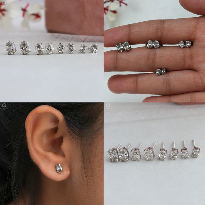 [Collage of Olive Oval Diamond Earrings]-[Ouros Jewels]