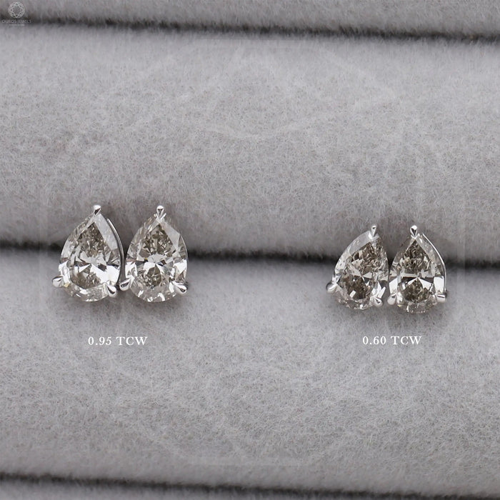 Olive  Pear Shaped Diamond Earrings 14K White gold
