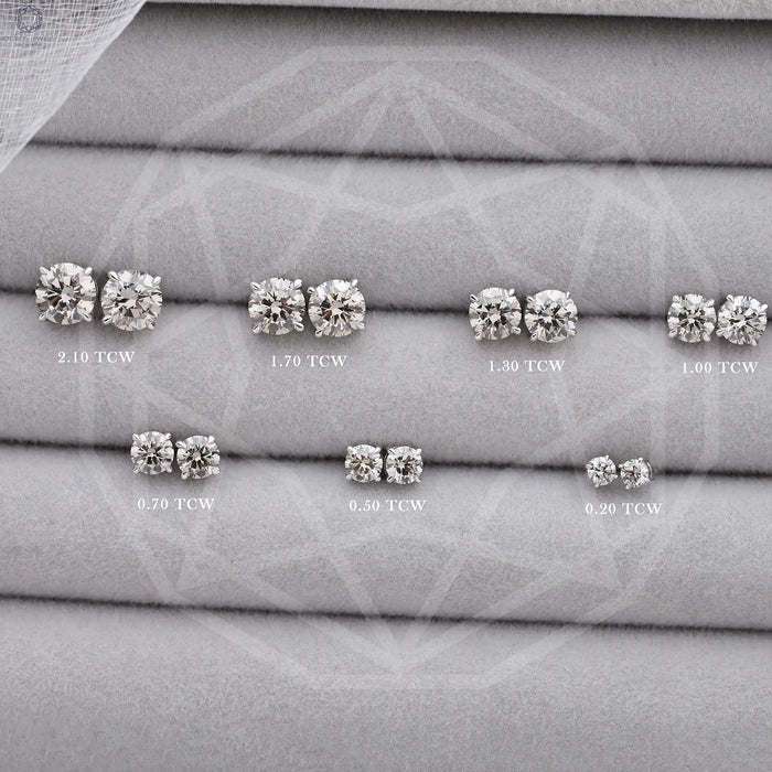 Round brilliant cut stud earrings from 0.20 TCW to 2.10 TCW