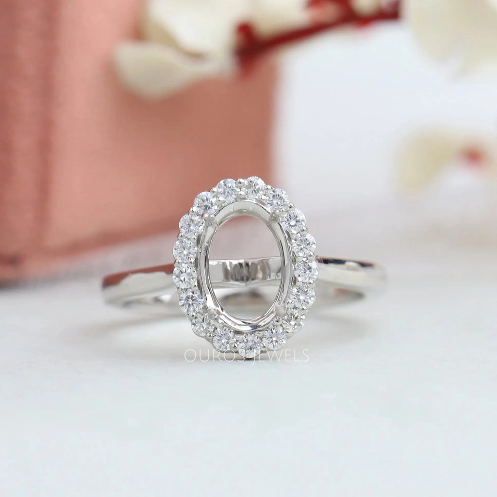 $739 Diamond Semi Mount Ring Filigree Shank 14K White Gold Emerald Cut