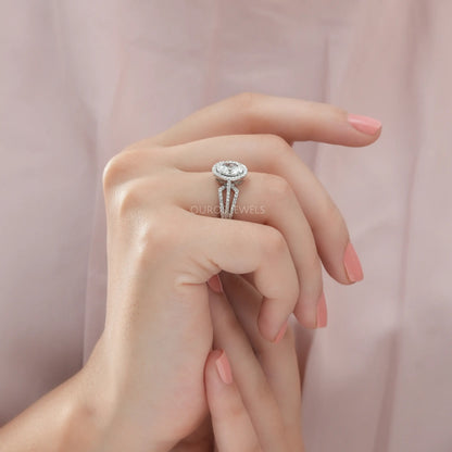 Oval Cut Halo Lab Grown Diamond Engagement Ring