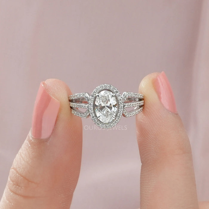 [1ct Oval Halo Engagement Ring]-[Ouros Jewels]