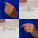 Collage of oval shaped diamond engagement ring, showing front, side, cross finger & front finger view.