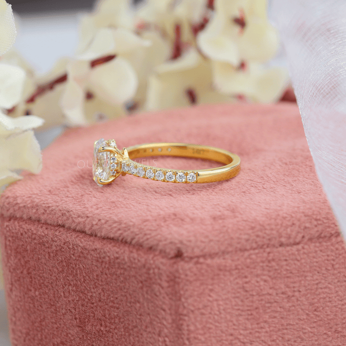 Yellow Gold Oval Diamond With Hiden Halo Solitaire Engagement Ring