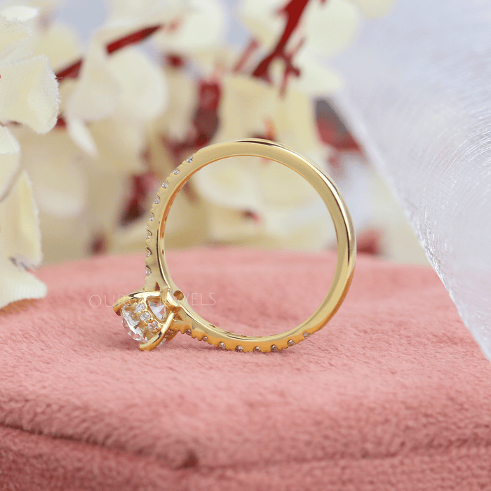 [18k Yellow Gold Engagement Ring With Hidde Halo Setting]-[Ouros Jewels]