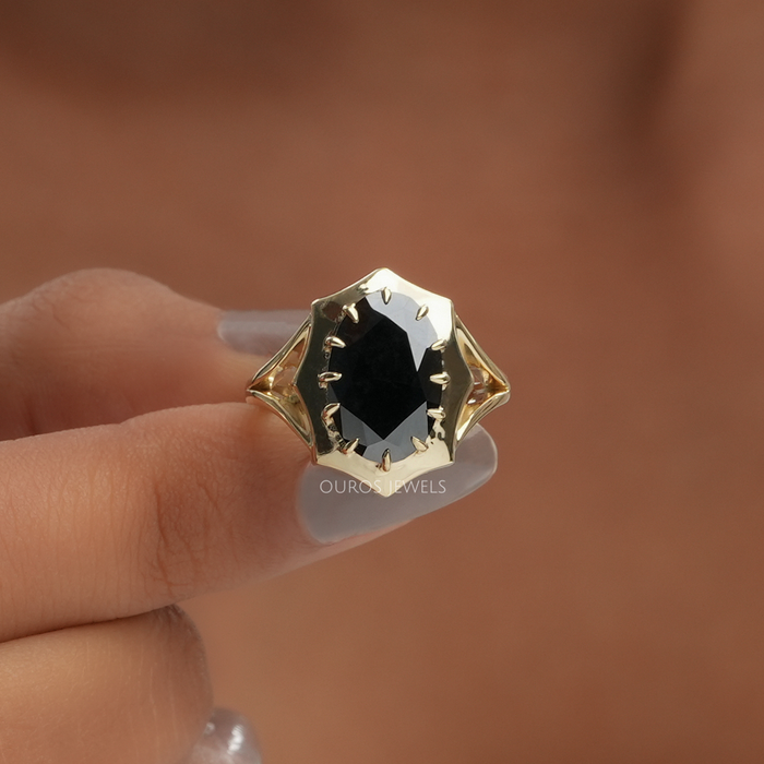 Octagon Shape Oval Cut Diamond Engagement Ring
