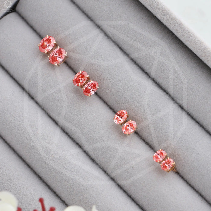 [Front View of Pink Lab Diamond Stud Earrings]-[Ouros Jewels]