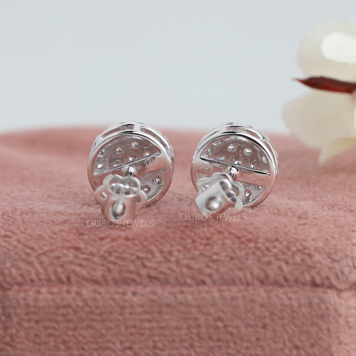 Pave Set Round Diamond Halo Stud Earrings