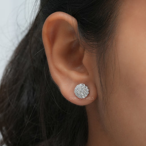 Pave Set Round Diamond Halo Stud Earrings
