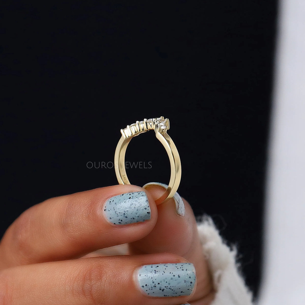 Pear And Round Lab Diamond Curved Band Rings