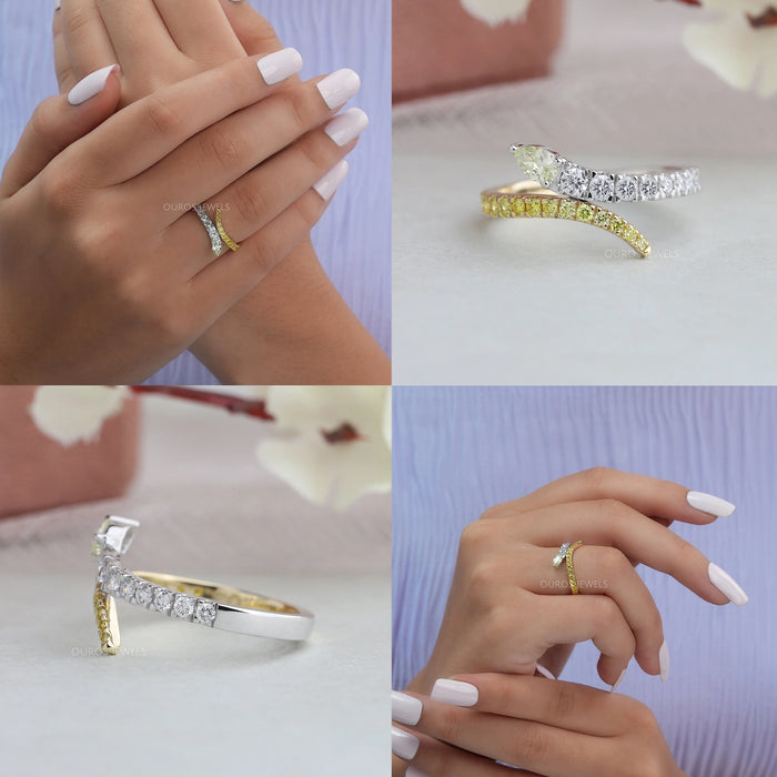[Collage view of Yellow Diamond Pear Cut Bypass Ring]-[Ouros Jewels]