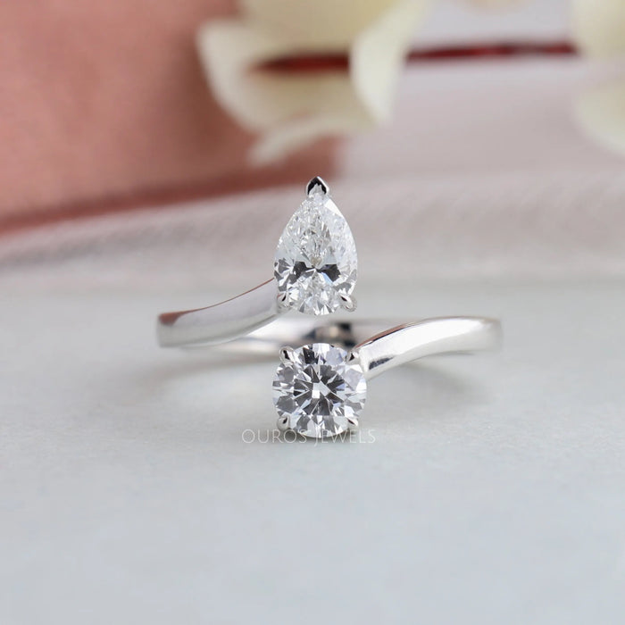 [Pear and Round Diamond Bypass Ring]-[Ouros Jewels]
