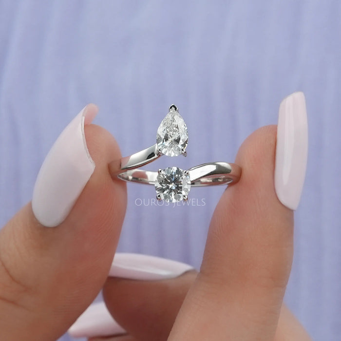 [Bypass Set Diamond Platinum Ring]-[Ouros Jewels]