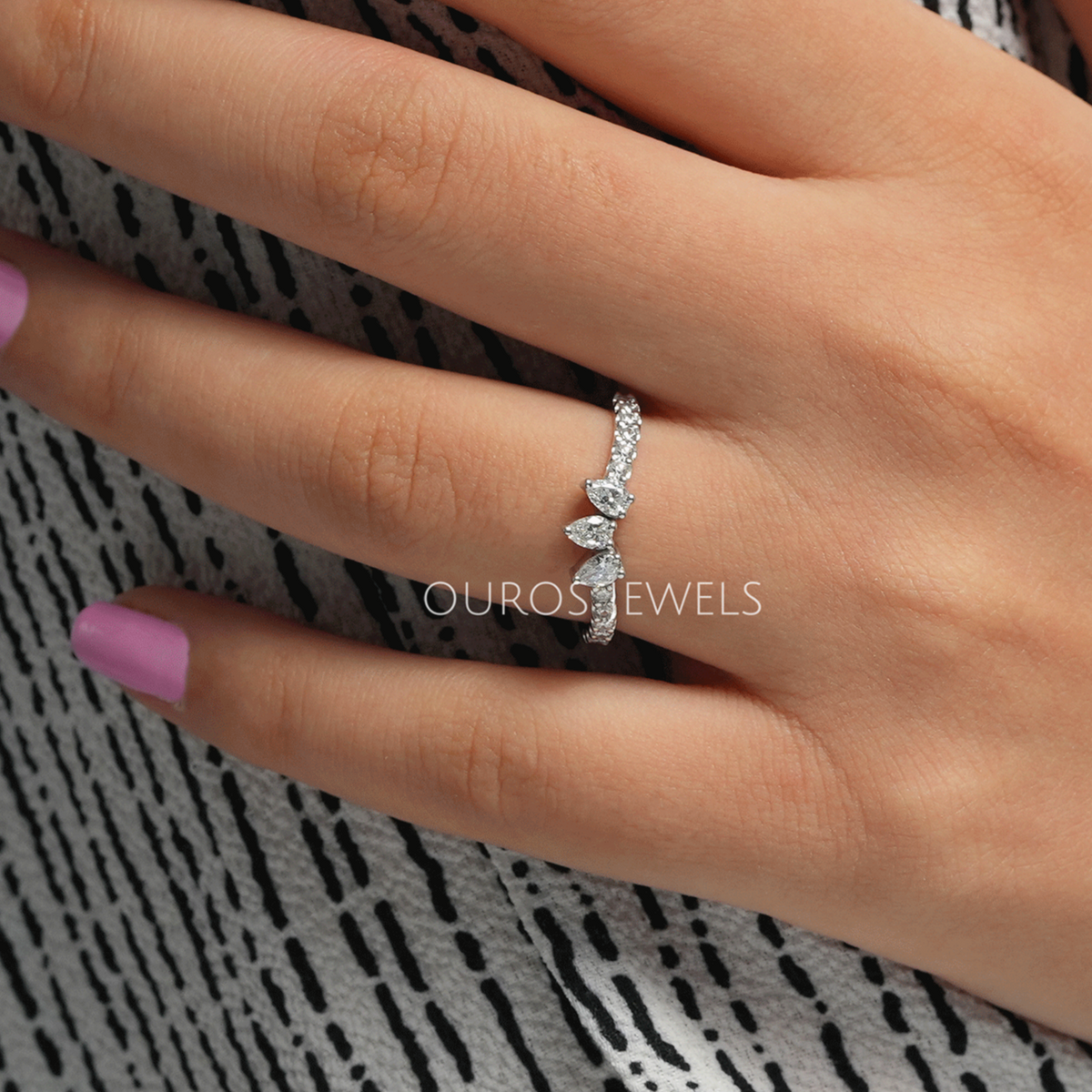 Pear Cut Curved Wedding Band Rings