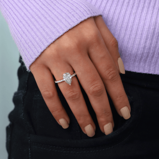 Pear Cut Hidden Halo Solitaire Accent Engagement Ring