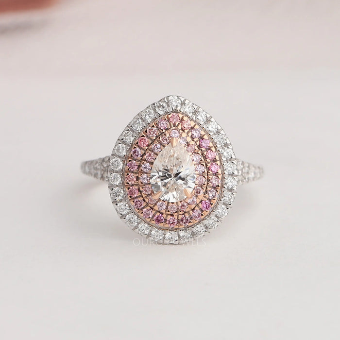 Rose and White gold pear shaped lab manufactured diamond engagement ring