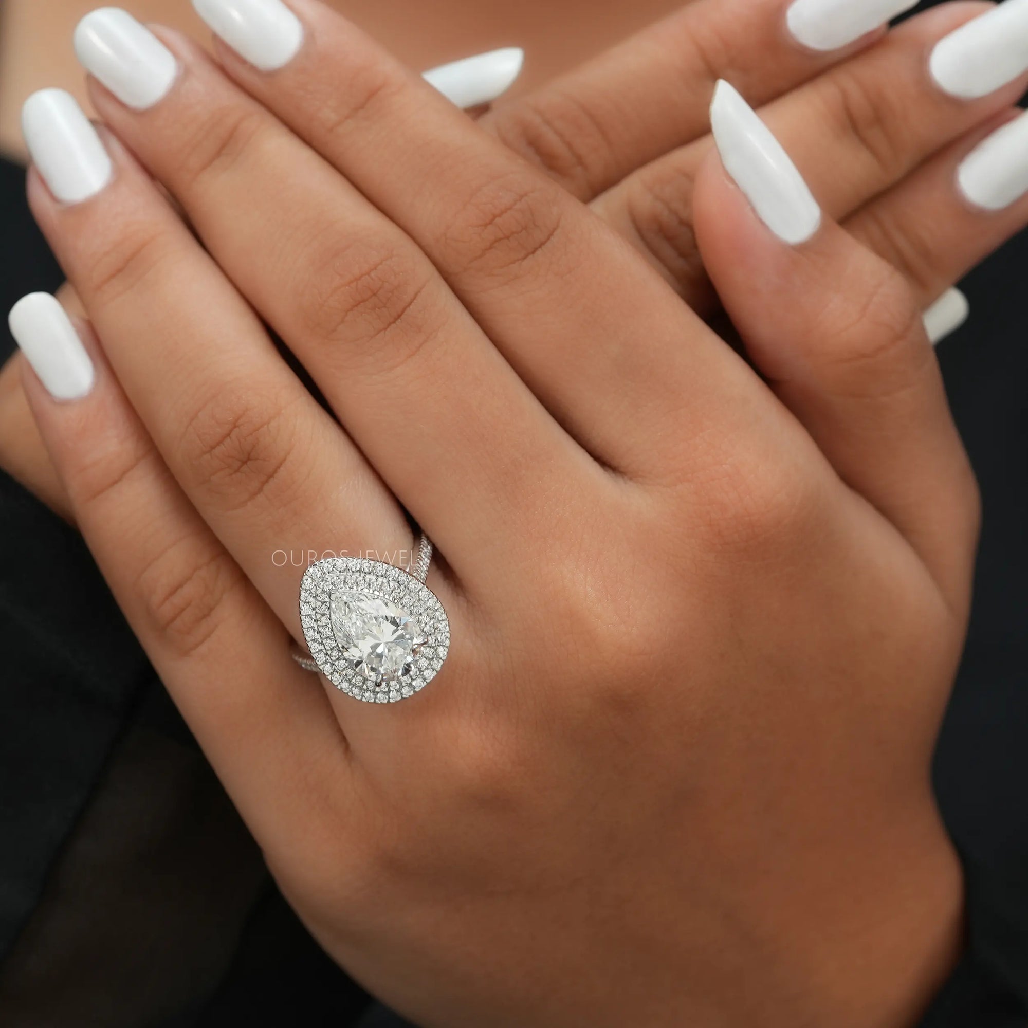 Pear Diamond Double Halo Engagement Ring