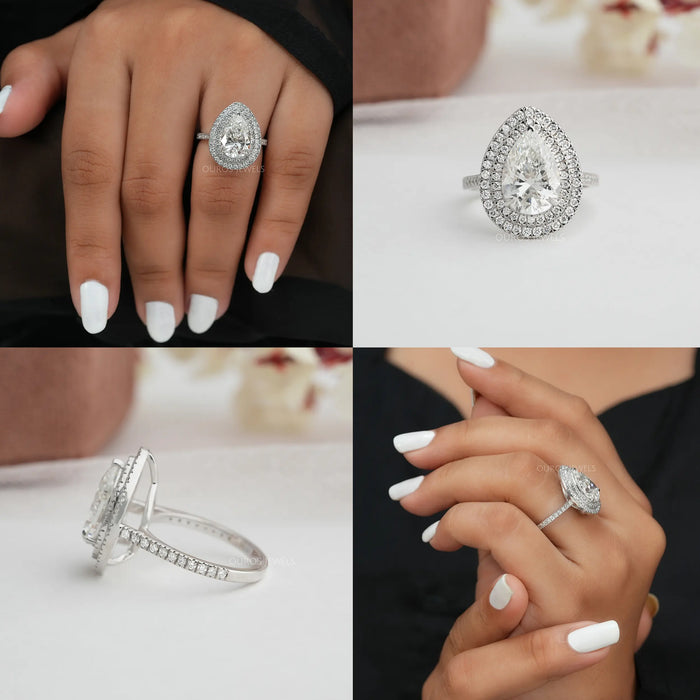 Pear Shaped Double Halo Engagement Ring